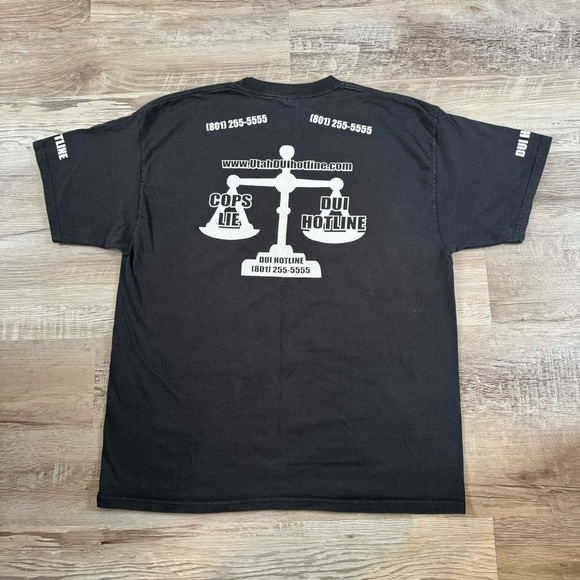 DUI Cops Lie Hotline Utah tourist t shirt
Slight faded black double sided rap - Picture 5 of 7